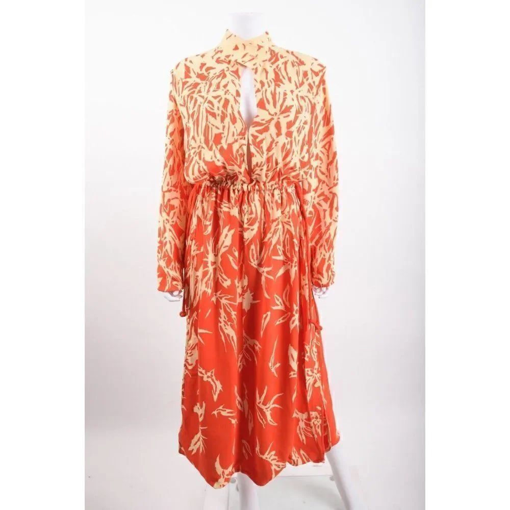 Proenza Schouler Womens Degrade Floral-Print Midi Dress Sz 8 Long sleeve Orange